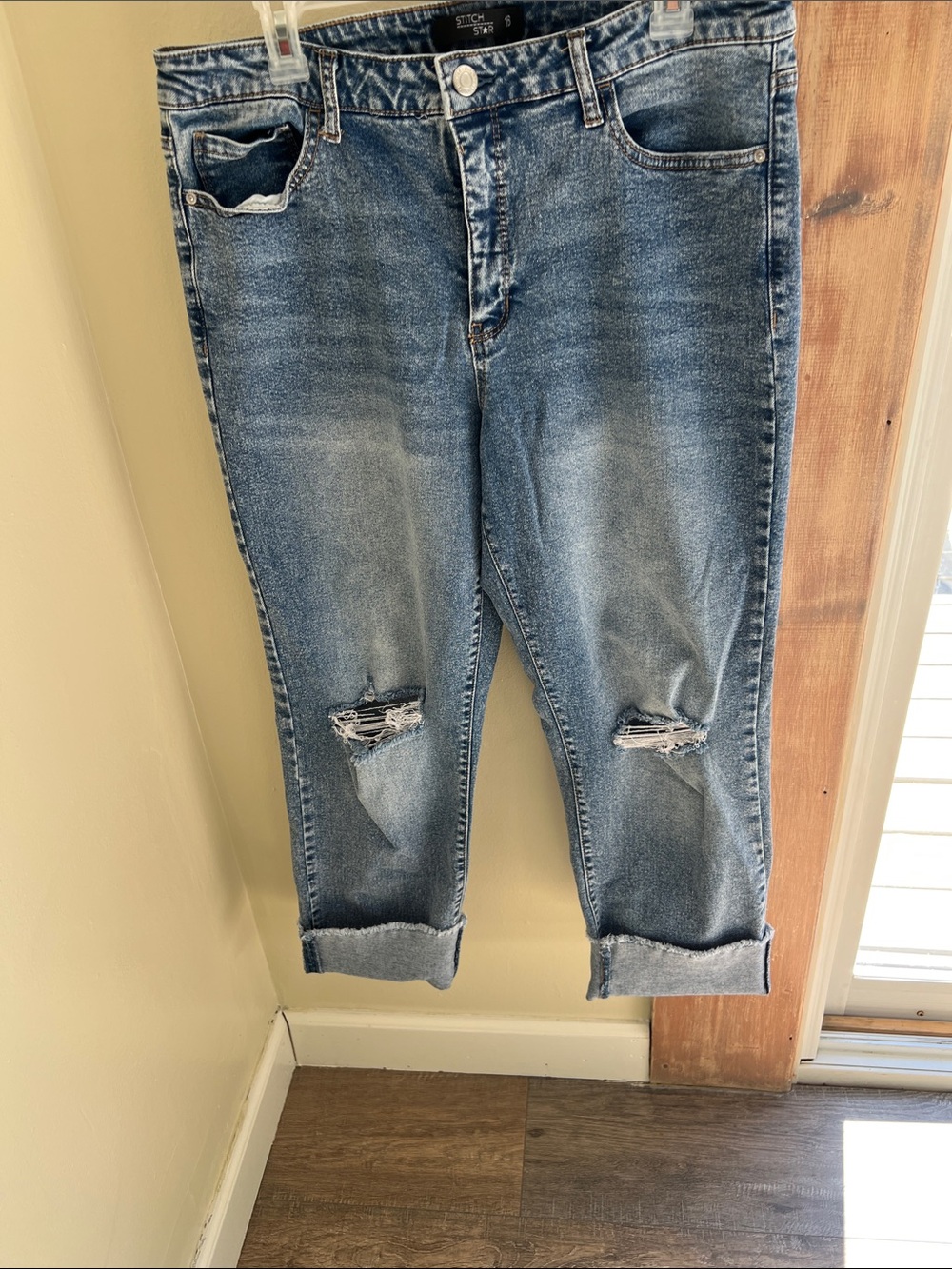 Stitch Star Mid Wash Distressed Women’s Jeans - Blue
